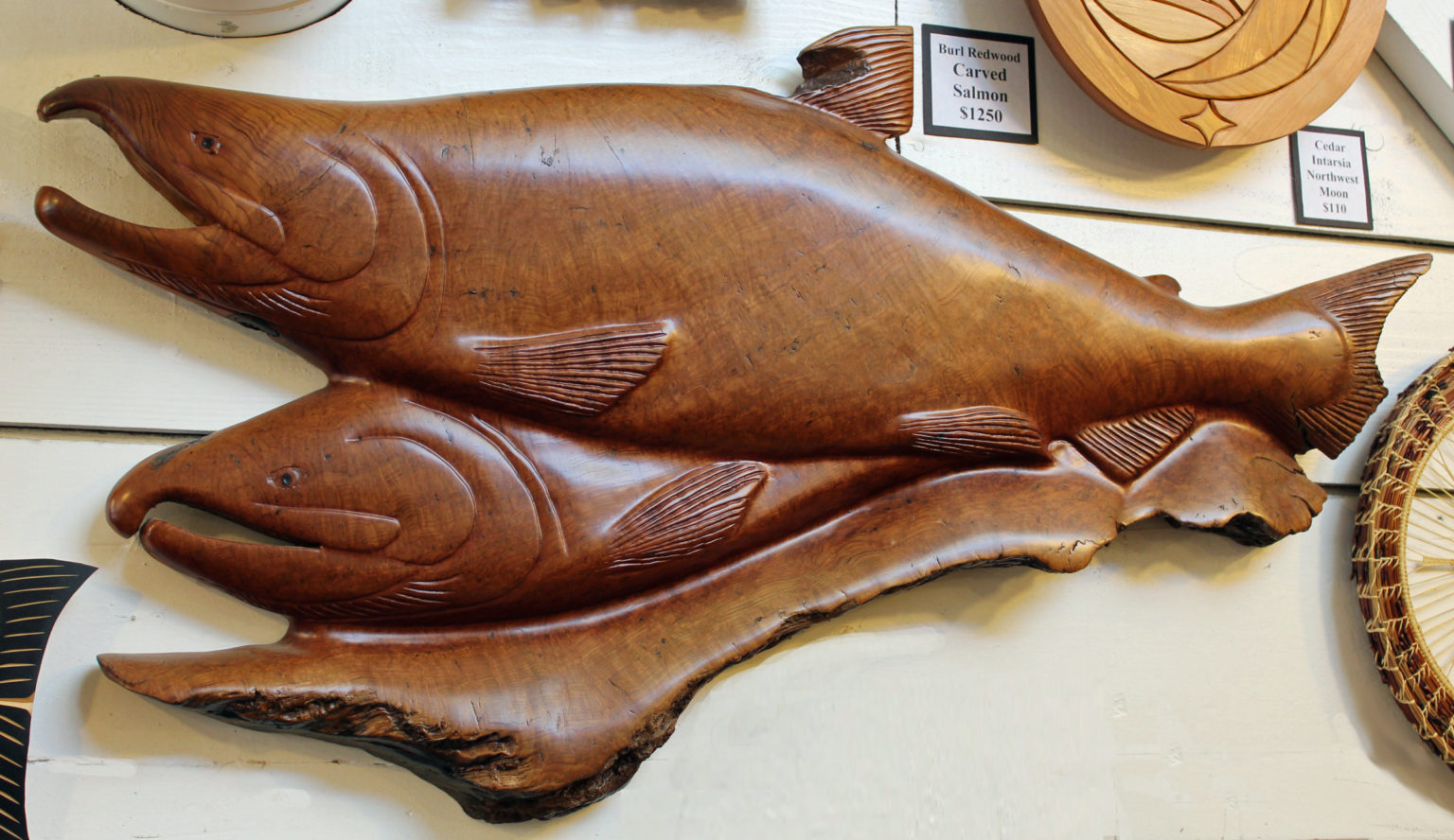 Salmon Redwood Pair Carving $1600 - Forest Gems Gallery