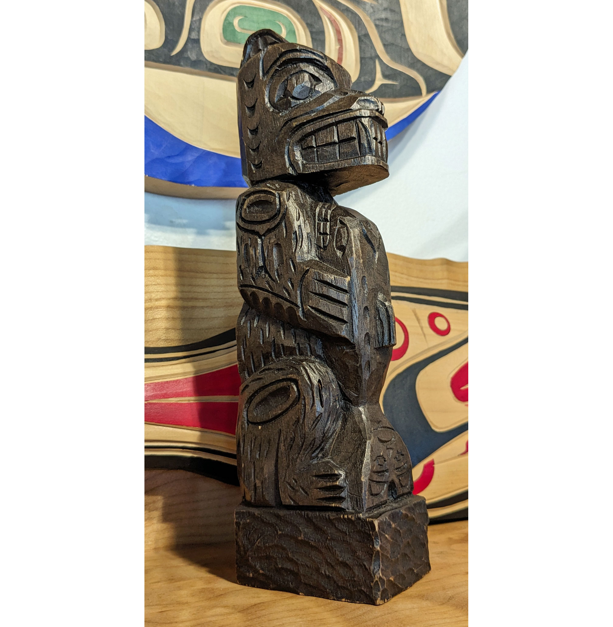 First Nations Bear and Fish Model Totem
