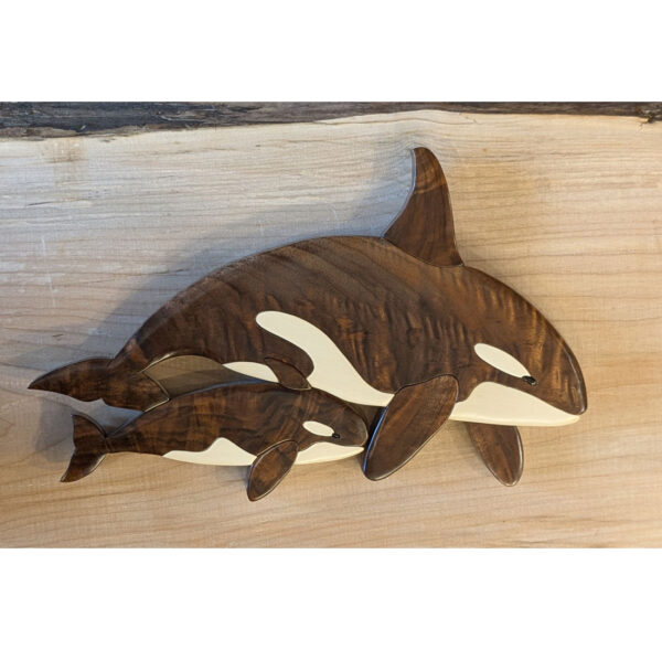 "Orca Whale and Calf" Intarsia