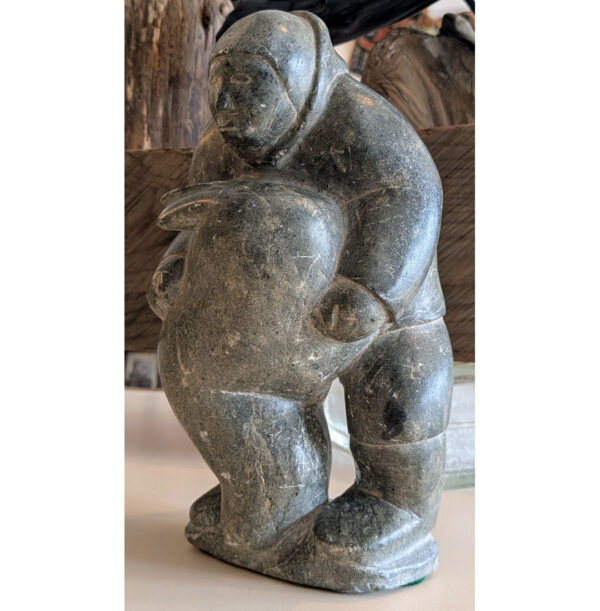 Alaskan "Man Holding a Seal" Serpentine Stone Carving - Image 3