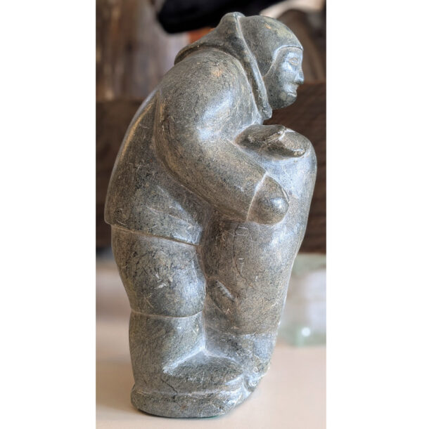 Alaskan "Man Holding a Seal" Serpentine Stone Carving - Image 4