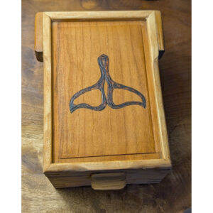 Box, 7.5 x 5.25 x 3.25, Maple with Whale Tail Pyrography