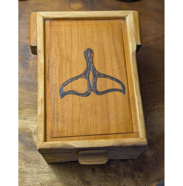 Box, 7.5 x 5.25 x 3.25, Maple with Whale Tail Pyrography