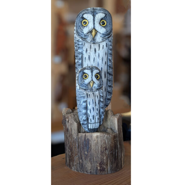 Driftwood Great Gray Owl Mom and Baby 16 x 7 x 6