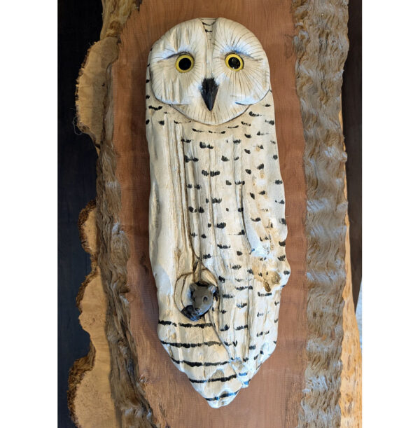 Driftwood Snowy Wall Owl With Mouse 20 x 8 x 4
