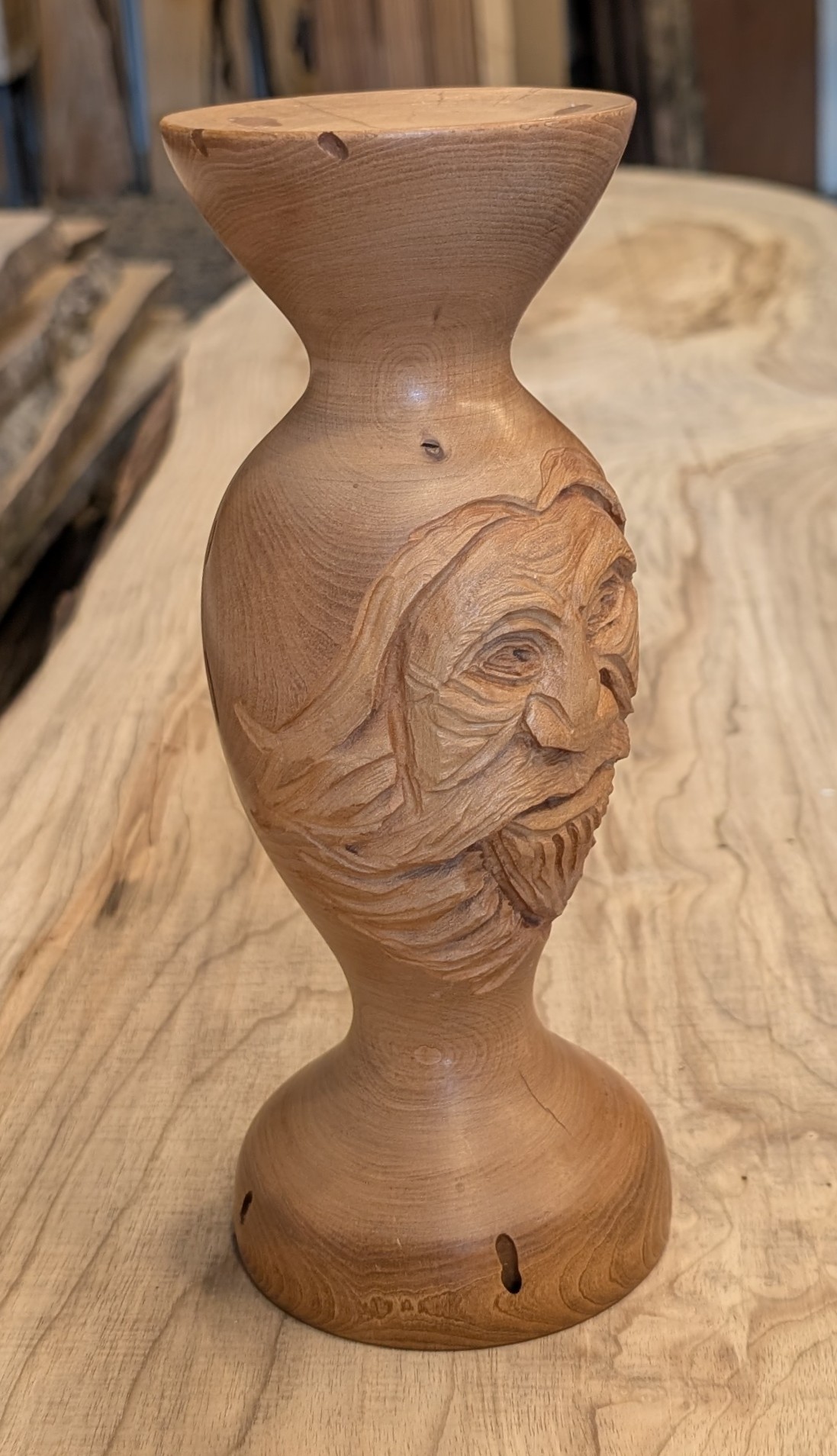 Carved Madrona Candle Holder, 10.5 x 4 x 4 - Image 3
