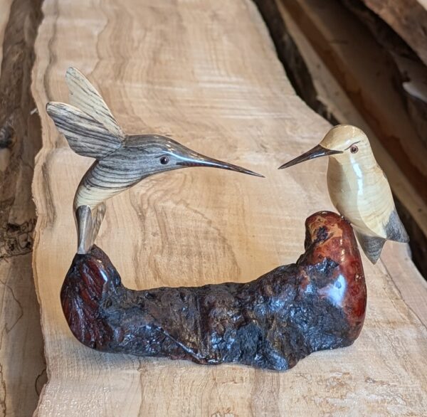 Buckeye Burl Hummingbird Pair