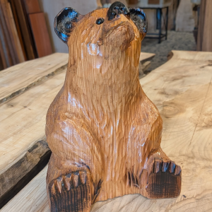 Chainsaw Carved Medium Sitting Bear, Looking Up