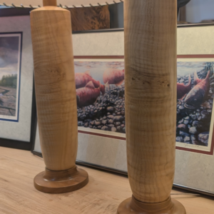 PAIR of tall Figured Maple Lamps 20 x 6