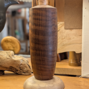 Turned Redwood and Maple Lamp #1, 14 x 6 x 6